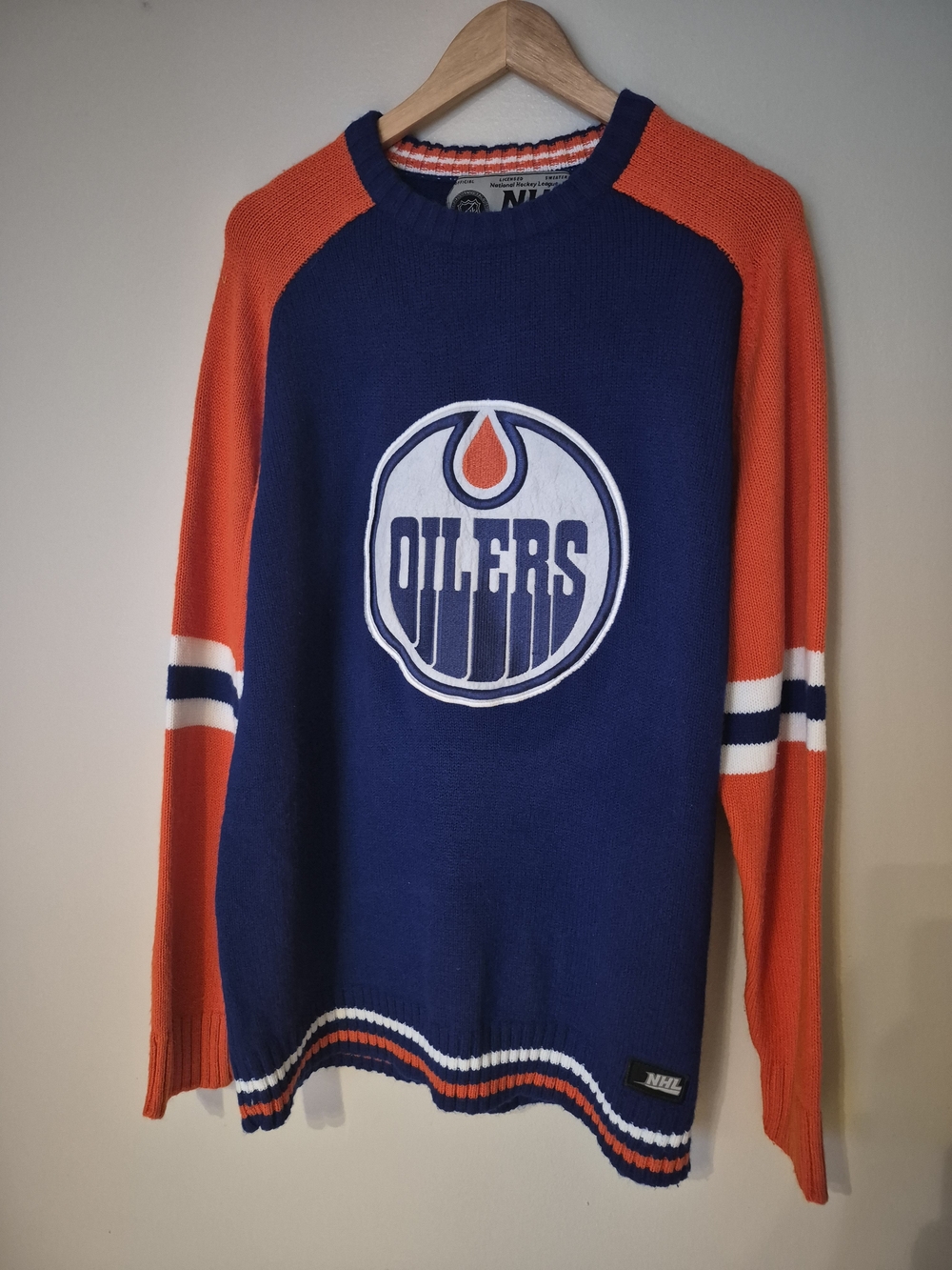 NHL Edmonton Oilers Navy and Orange Crewneck Sweater